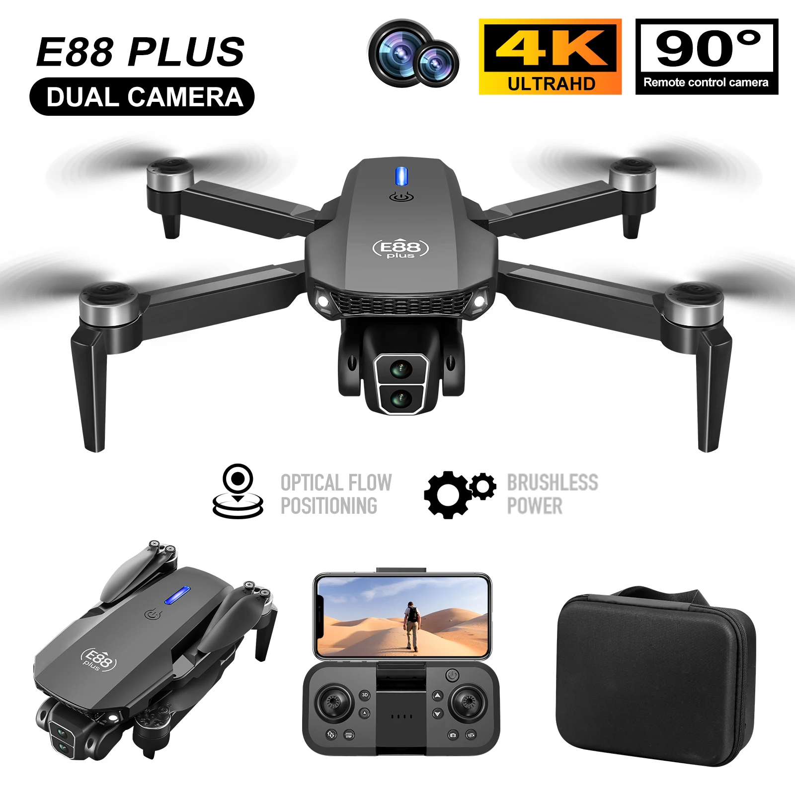 New E88 Plus Quadcopter Drone: - Drone Camera 4K review and price